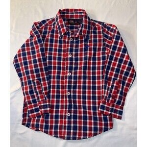 Boys Wrangler 5T Shirt Plaid Long Sleeve Button Up Red White and Blue